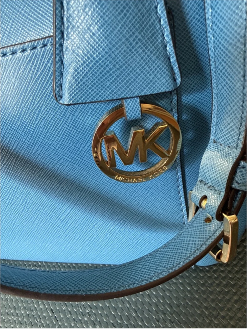 Michael Kors Greenwich Large Saffiano Leather Grab Bag Blue Gold Hardware